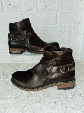 Avellini Slouchy Leather Ankle Boots Dark Brown Buckle EU 39/US 8